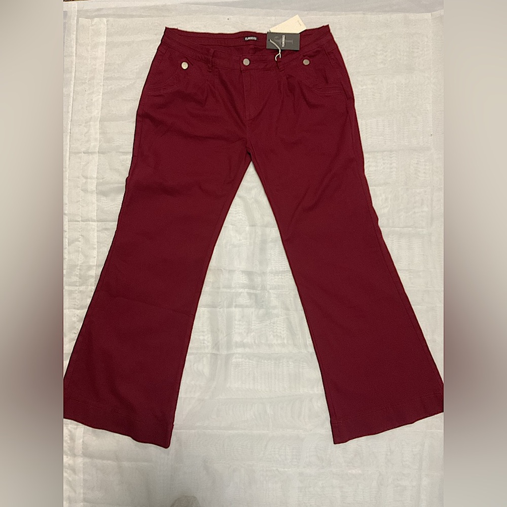 NWT Women’s FLAMINGALS Plus 3XL Wide Leg COTTON Jeans Mid Waist Flare Pants Wine - Picture 4 of 13